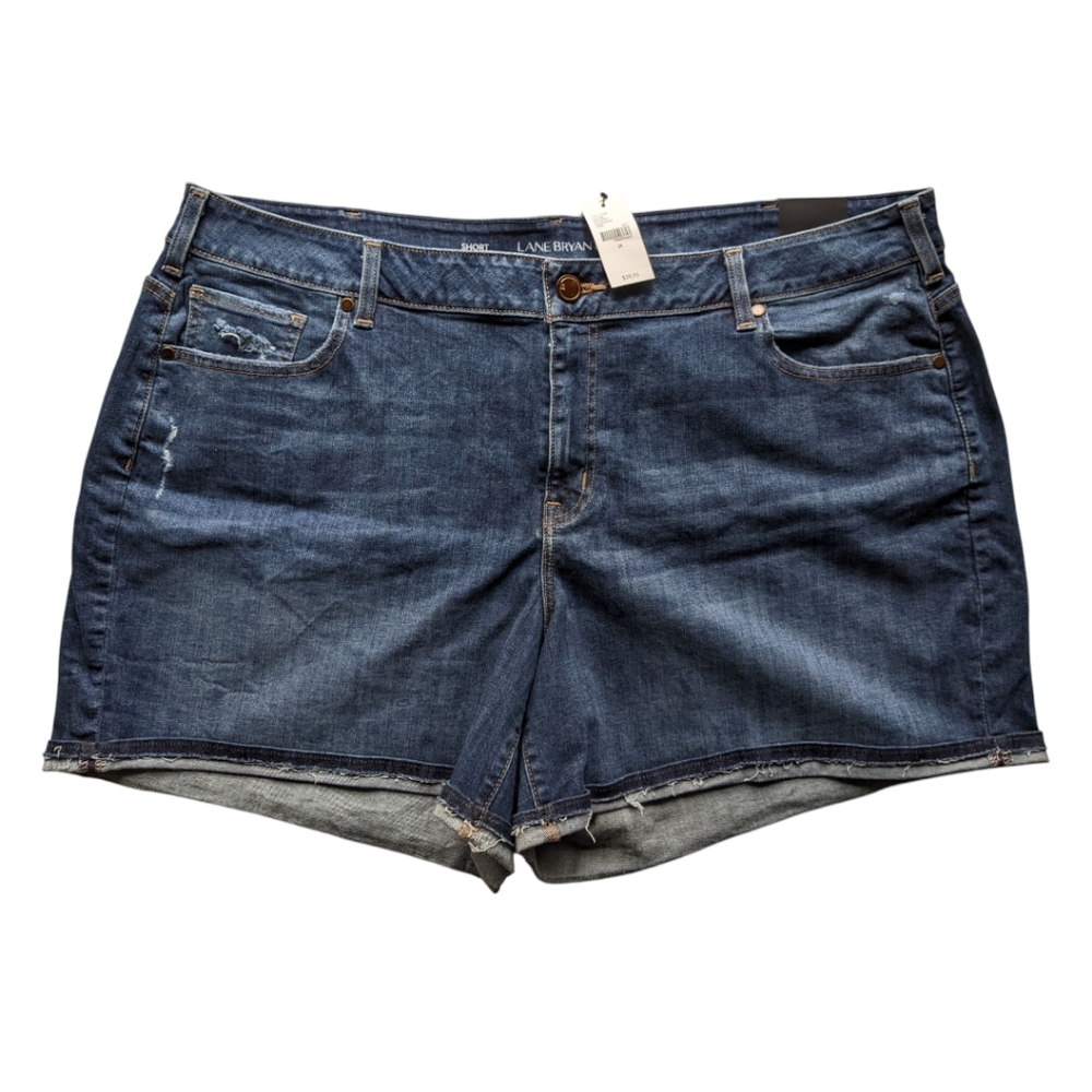 NWT Lane Bryant 24 Woman Plus  Girlfriend Blue Denim Jean Shorts high rise $60